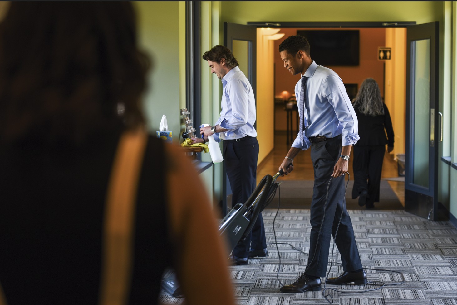 John and Cole working at a funeral home